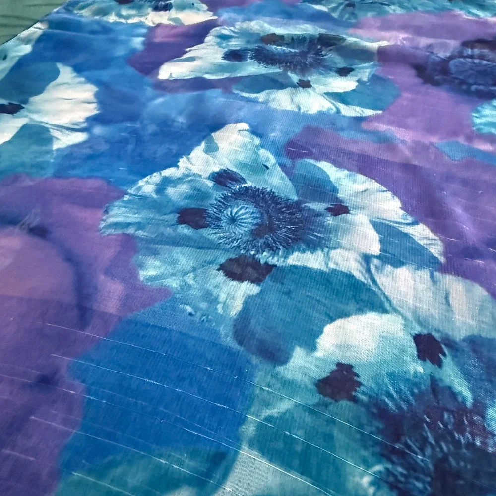 Vintage Floral Sheer Scarf‎ Lot of 2 Blue Purple Poppy Pink Wild Rose Oblong